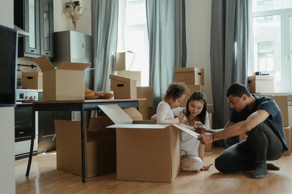 family moving boxes